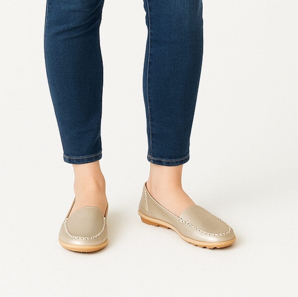 Judxsious Gold Soft Leather Loafers